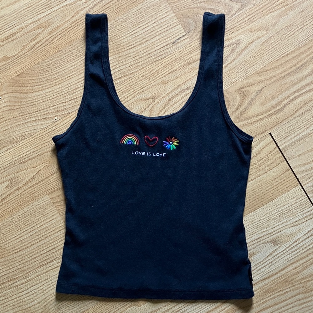 Hollister Black Tank Top with Rainbow Embroidery